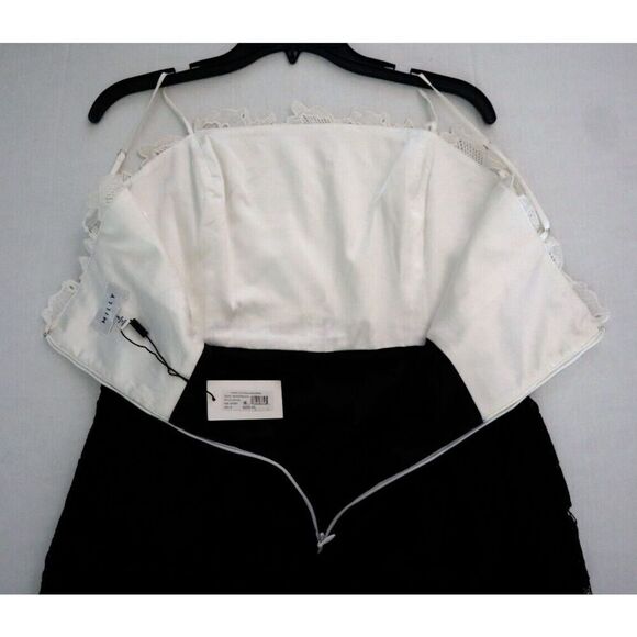 Milly Women's Sz 6 White/Black 3D Floral Lace Spaghetti-Strap Sheath Dress - Picture 11 of 13